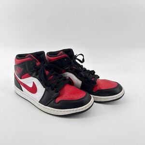 Nike Air Jordan 1 Mid Bred Toe White Black Fire Red 554724-079 Mens Size 9.5 EUC